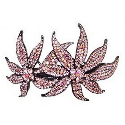 Hair Barrette - 12 PCS Dual Flower Crystal Hair Barrette - HC-0630PK